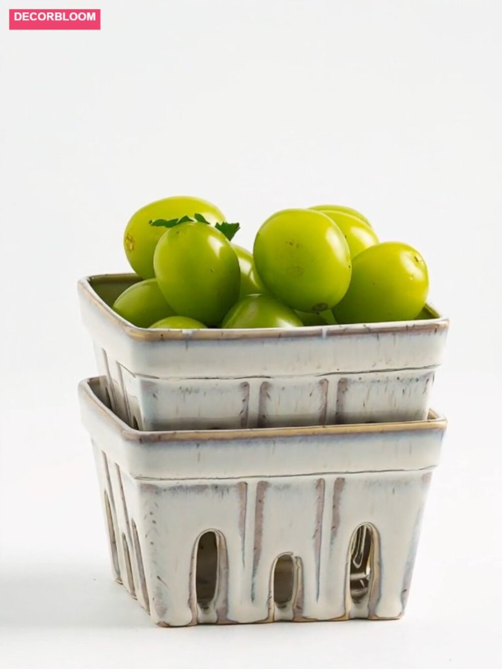 Set of 2 Ceramic Berry Colanders with Drainage Holes, 4.2 Inch Stackable Fruit - Picture 6 of 6